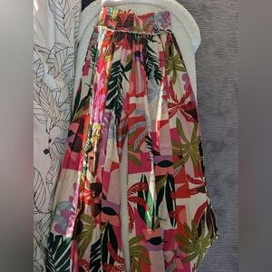 Tropical Print Wide Leg Pants